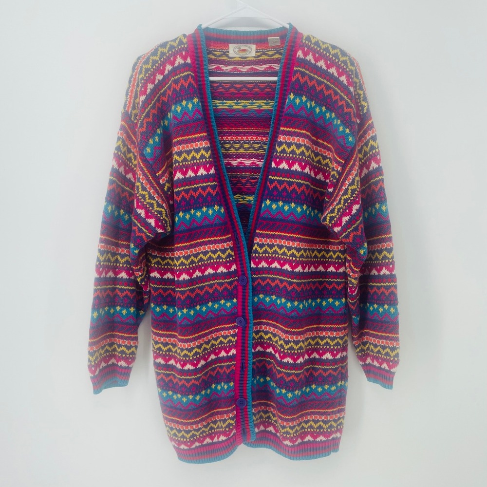 Marsh Landing Vintage Fair Isle Button Front Oversized Cardigan Sweater‎ Size S